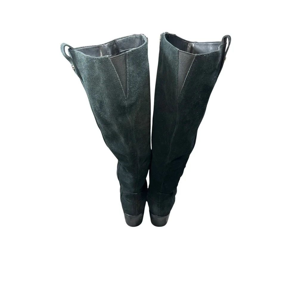 Marc Fisher QMKIMMEE-WC Black Suede Tall Wide Calf Boots Block Heel Womens 7.5M